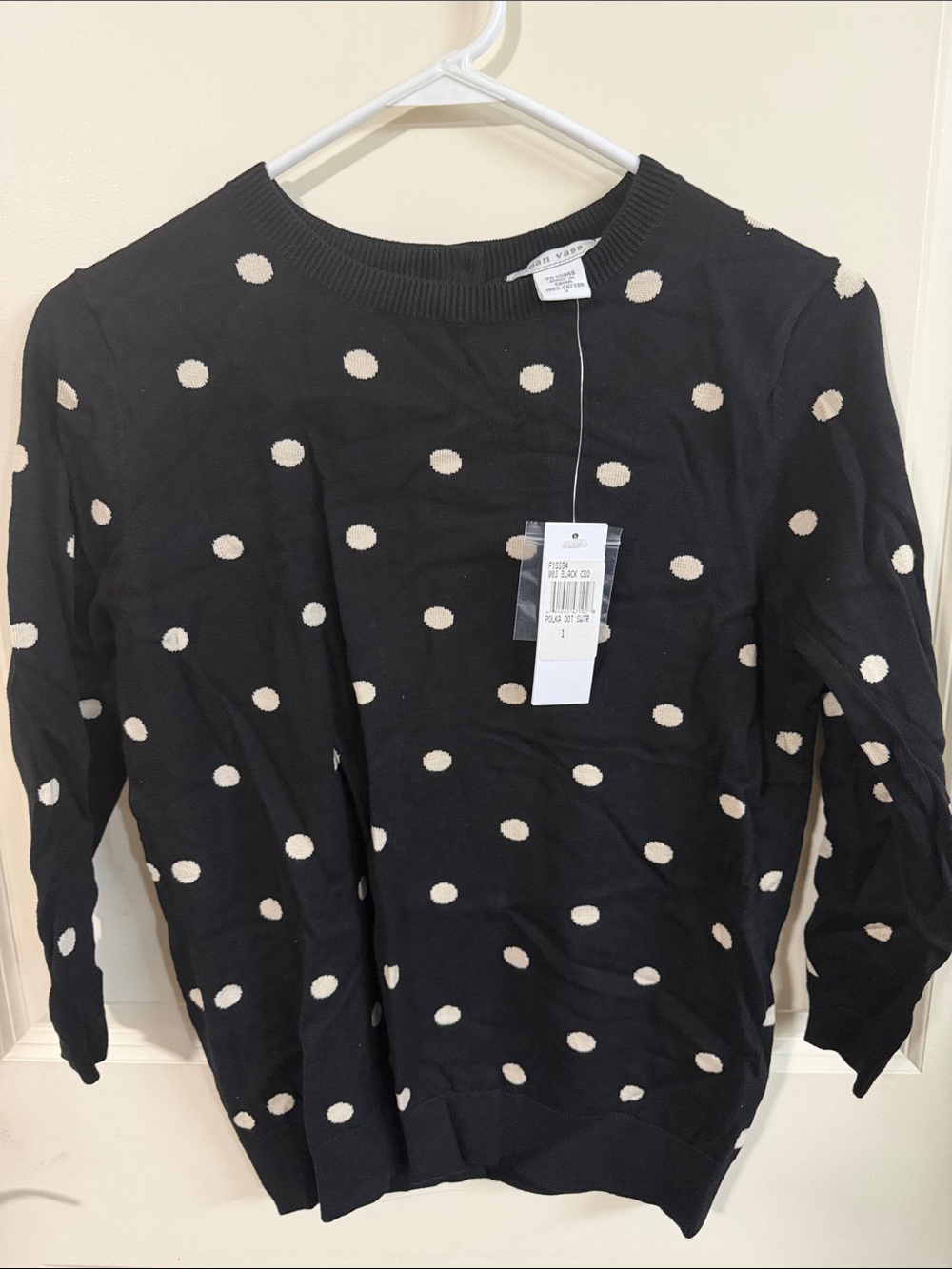 Joan Vass Black Polka Dot Crewneck Sweater - Classic Women's Knit